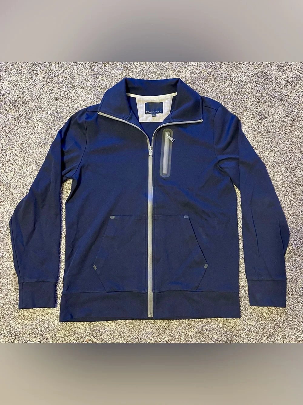 Banana Republic Men’s Navy Zip-Up Sweater Jacket with Contrast Zipper